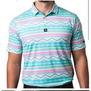 BAD BIRDIE SALTY SAVAGE GOLF POLO SHIRT‎ SMALL AZTEC TROPICAL